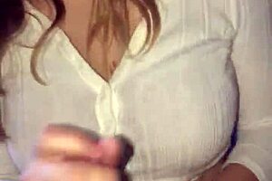 This teen 18+ gives a lipstick blowjob and handjob leading to cum in POV.