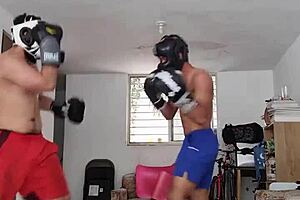 Amateur Workout Session With Boxing Sparring Training And Wrestling Exercise Moves