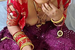 In lehenga blouse on bed, stepbrother makes stepsister moan with first-time licking and doggystyle fucking as friends watch