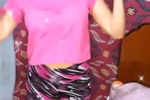 Petite girl does workout routine before filming