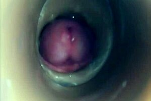 Internal camera captures amateur wife fucking in pussy with big pulsating cumshot from European creampie action