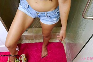 Sexy Brunette Model Bathes Sensually Alone.