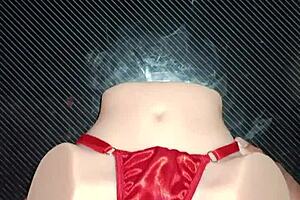 anal sex with candy in sexy red thong with pompom