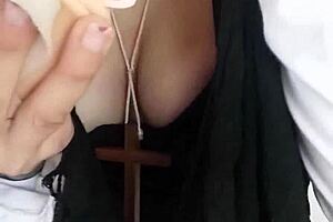 chantal the nun worships cock and squirts during assfucking