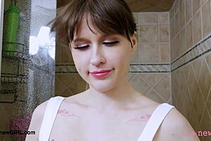 Fresh-Faced Blonde Enjoys Relaxing Shower Alone