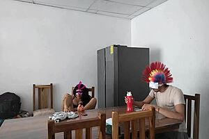 Housemaid says, 'Watch me touch myself with this dildo.'