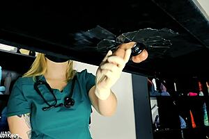 oh god i feel so naughty with this nurse milking my big cock using toys and gloves at hospital desk