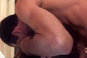 French amateur in red satin bodysuit gets doggystyle fuck with blowjob and rimjob