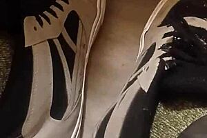 Friend has fun trashing my sneakers with intense passion