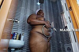 ebony nigerian couple takes a steamy shower with standing doggystyle fuck and tight wet pussy action