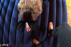 pov dirty couple sex fucking young girlfriend in mask and sexy costume 😈🐰