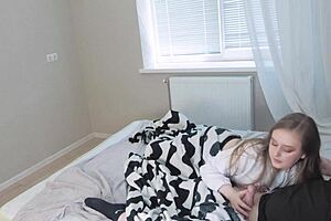 Stepdaughter secretly sucks my cock while stepmom shows tits