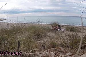 french teacher blows stranger on nude beach, risky cumshot