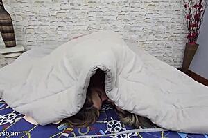 i'm a student girl kissing my sultry young 18+ blonde friend in the bedroom, our wet lips touching