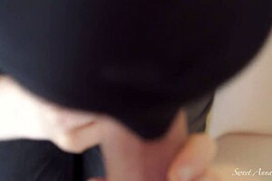 pov slow close up blowjob hints at hot milf swallowing cum from big cock