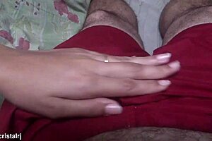 Husband leaves for work and friend comes in to have fun with Brazilian housewife in fishnets and curly hair flashing submissive orgasm.