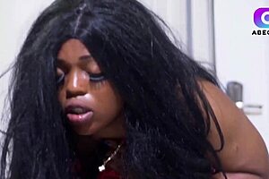 Stepmom rides her stepson's big black cock in wet pussy cowgirl action with rough fucking.