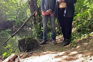 Hey, check out this amazing handjob from my mature mother in law outdoors