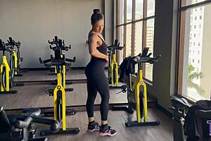 from gym all day teasing to hard fucking this latina fitness babe in doggystyle until creampie