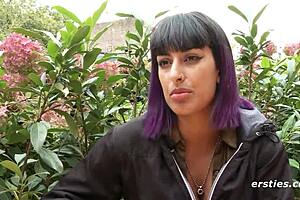 Hey, this exhibitionist babe from Ersties is playing with her wet pussy right in a public restroom.