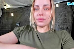 sexy blonde solider girl plays with her pussy on cam for boyfriend 😘