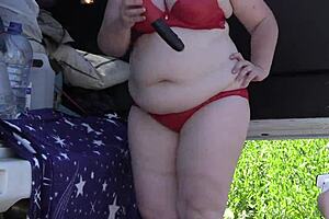 Watch mature lesbians flash big asses in park lingerie!