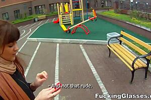 fucking glasses not shy to bang this teen with shaved pussy on stairway