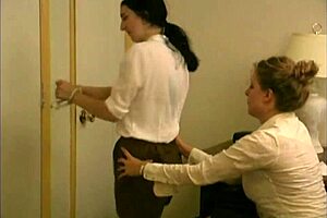 Samara the girl scout strips in garage with huge tits. She takes paddle spanking punishment on curvy blonde body.