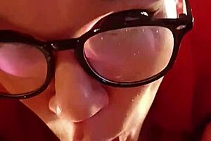 Cock Loving Bitch Sucking with Deepthroat and Sloppy Action in Glasses