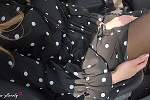 Girlfriend In Stockings Sucks Big Cock And Swallows Cum In Public Parked Car