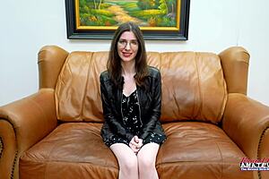 Horny Brunette Cutie Hazel Oconnor Fingers Her Shaved Pussy and Gives Deepthroat BJ With Ass to Mouth Dildo Play