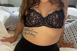 double orgasms hit with squirt from giant dildo masturbation. huge tits amateur soaks her wet panties.