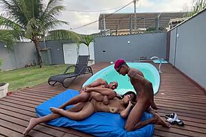 This hot brunette slut went wild begging to take both cocks raw in her tight ass and pussy!