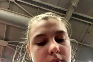 hey, check this chubby teen masturbating with big natural tits outdoors during workout