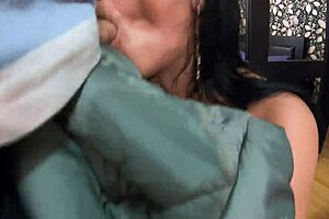 Milfycalla Preview with Lot of Cum on Red Shiny Puffy Down Jacket