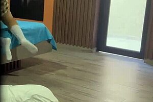 Teen arrives home to find nalgona hijastra breaking her big ass with anal toy. He masturbates until ejaculating while hearing her moans from wet pussy dripping.