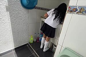 i surprise my stepdaughter washing her panties after class and i can't resist fucking her tight pussy until i cum