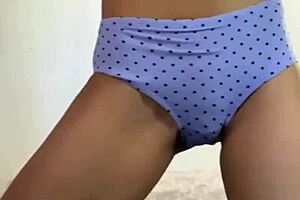 Tiny barely legal teen 18+ stuffs cute panties into her tight plump pussy