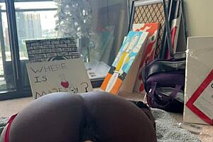 ebony struggles with intense fuck machine in tight pussy