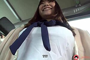 big titted japanese woman mikoto mochida gave a blowjob in the car. her natural tits bounced during the uncensored outdoor action.