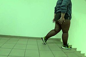 Can You Handle This Juicy Pawg's Fat Legs In Nylon Pantyhose On Mall Stairs?