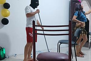 Employees clean office