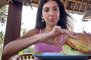 Waiter surprises with cumshot on my face during public cafe lunch - craving that sticky cumwalk finish