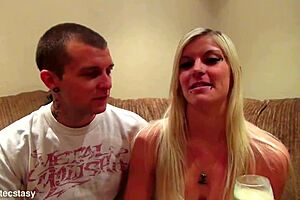 blonde babe couple dives into nog my mug introduction with casting interview vibes