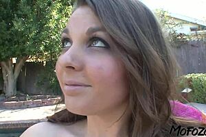 brunette amateur babe enjoys hardcore fucking with her step dad as she takes his big cock deepthroat and licks it sloppily