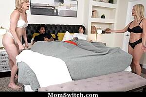 Stepmoms with big tits and curvy asses swap stepsons in wild orgy. They fool around in taboo 4 some, focusing on fat mother-in-law action and group fun.