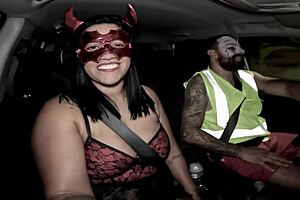 She came back from the Halloween party all stretched out and full of cum after wild anal fun.