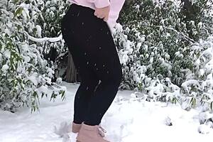 real couple fucking doggystyle outdoors in the snow