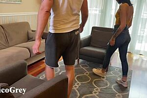 Natural Tits Brunette in Homemade POV Threesome with Hard Fucking and Cumshot