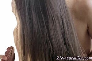 Petite euro babe riding in cowgirl on the bedroom bed